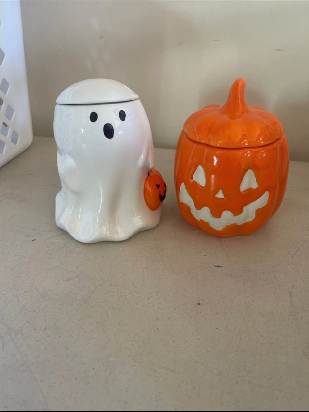 Halloween Ceramic Ghost and Pumpkin Treat Jars - White & Orange